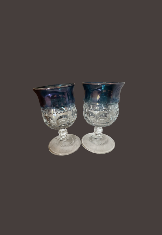 Vintage Kings Crown Blue Flash Cordial Glasses
