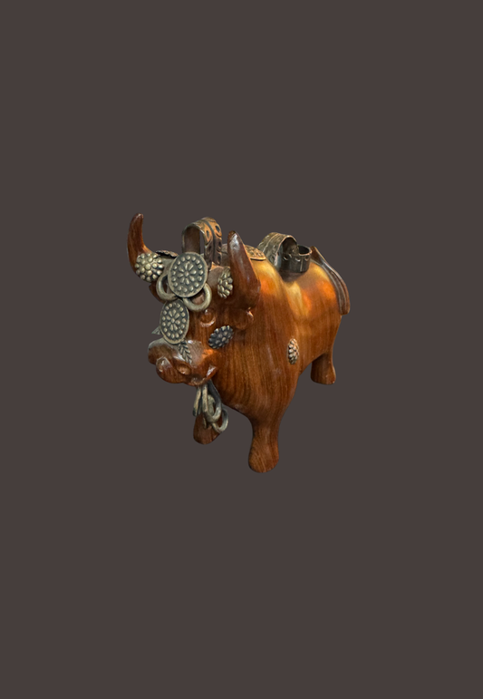 Vintage Mahogany and Silver Peruvian Torito de Pucara Bull